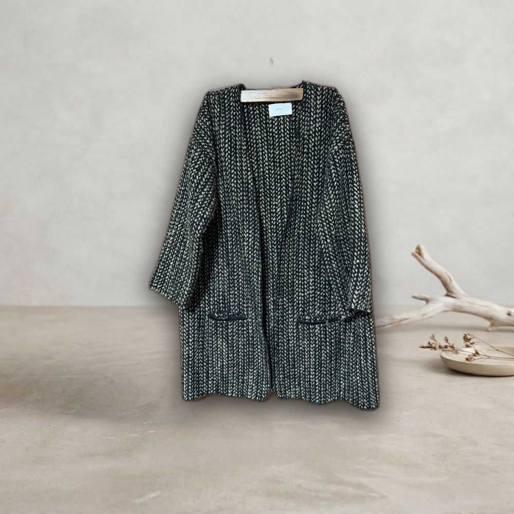 Saco awada negro y marrón telar, mangas forradas 